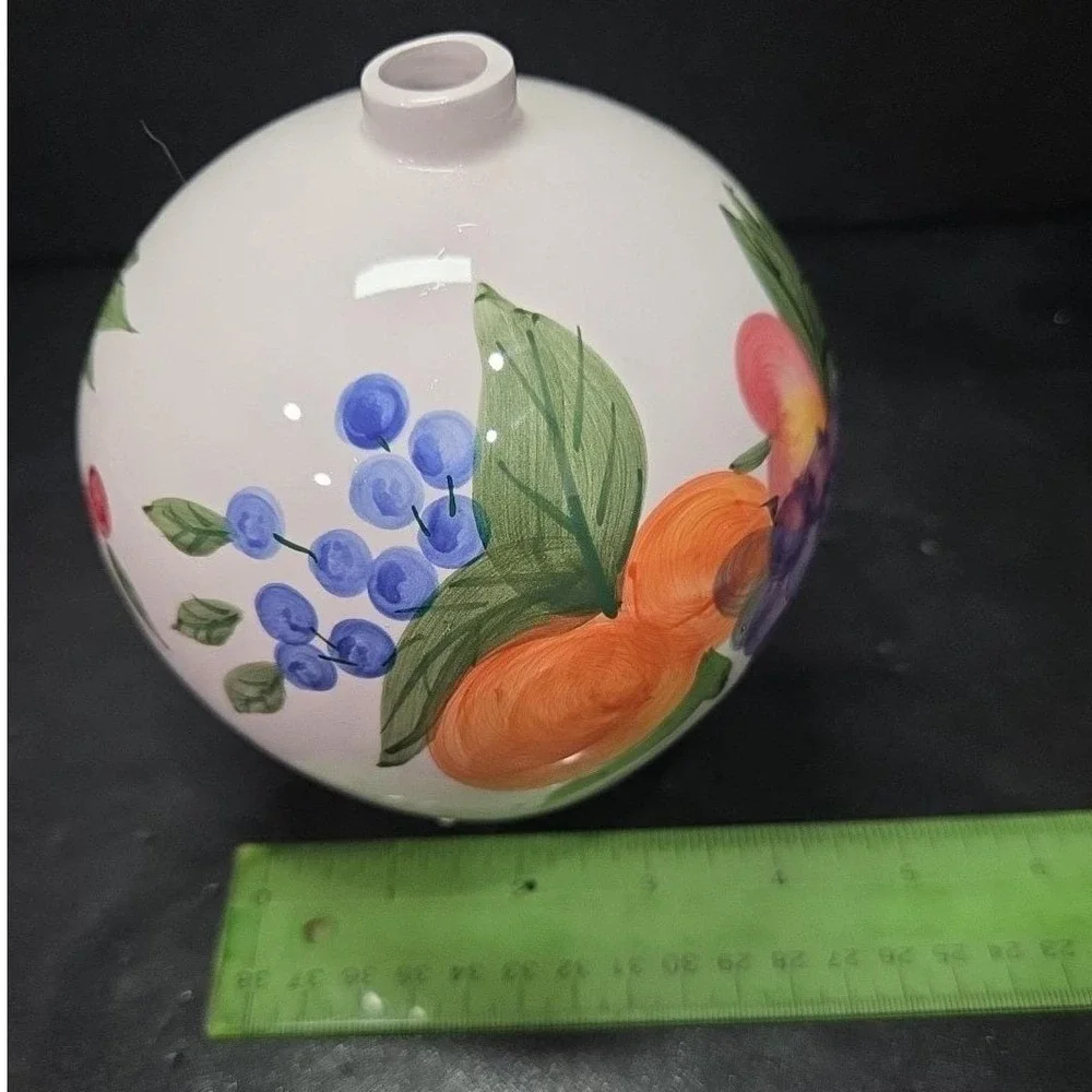 Fruit Themed Bud Vase, Vintage Hand Painted‎ Ceramic Flower Holder, Centerpiece
